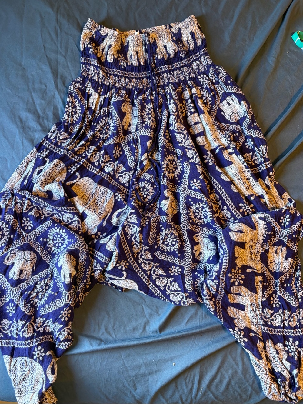 Navy & White Elephant Print Harem Pants - Picture 2 of 3
